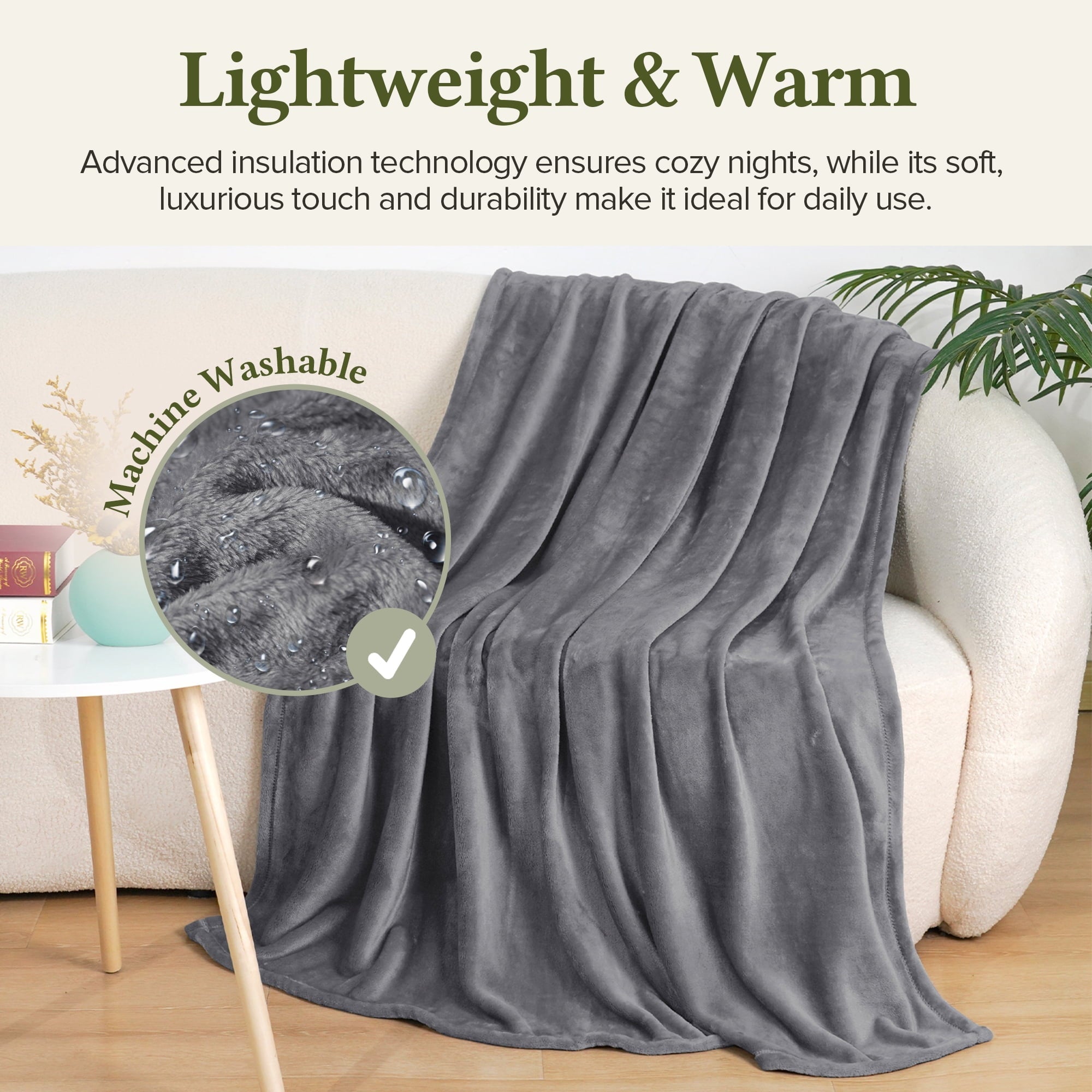 Lightweight Warm Fleece Throw Blanket, Fuzzy Soft Lightweight Blankets for Bed, Sofa, Suitable for All Season, Grey, 50x60 inches - Luxury Knitted Decorative Throw Blanket with Fringes Detail