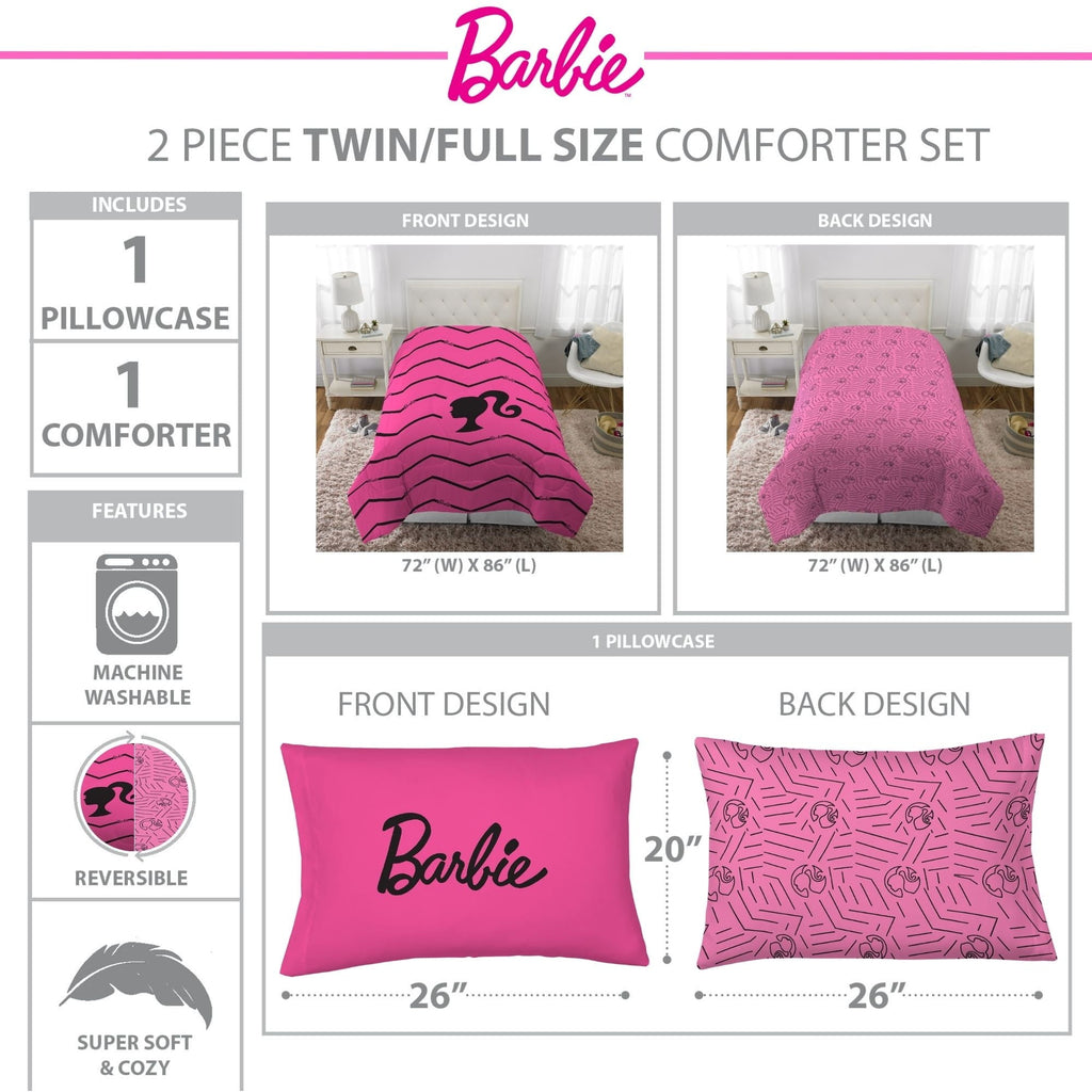 Fluffy Down Alternative Kids 2 Piece Pink Black Chevron Reversible Comforter and Pillowcase set, Twin/full - All-Season Down Alternative Comforter Insert Detail