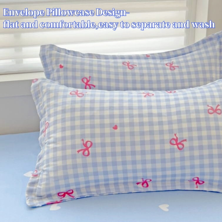Fluffy Down Alternative 3-Piece Blue Plaid Pink Bows Comforter Full Set , Cute Soft Bedding Set for Kids Adults - All-Season Down Alternative Comforter Insert Detail