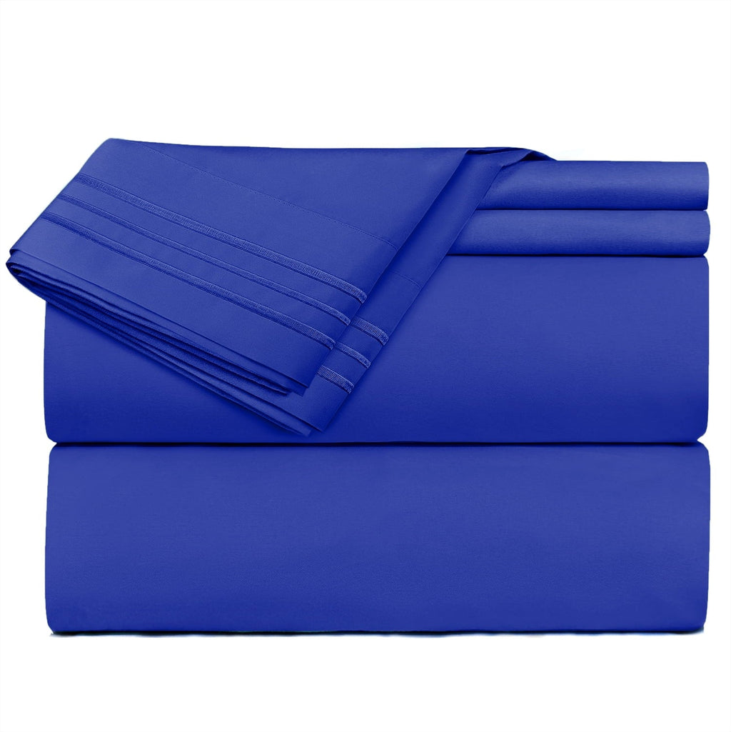 Breathable Luxury Premier 1800 Microfiber Collection 3-Line Bed Sheet Set, Full Size, Royal Blue - Cooling Hotel Quality Bedding Sheets and Pillowcases Detail