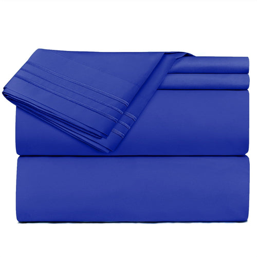Breathable Luxury Premier 1800 Microfiber Collection 3-Line Bed Sheet Set, Full Size, Royal Blue - Cooling Hotel Quality Bedding Sheets and Pillowcases Detail