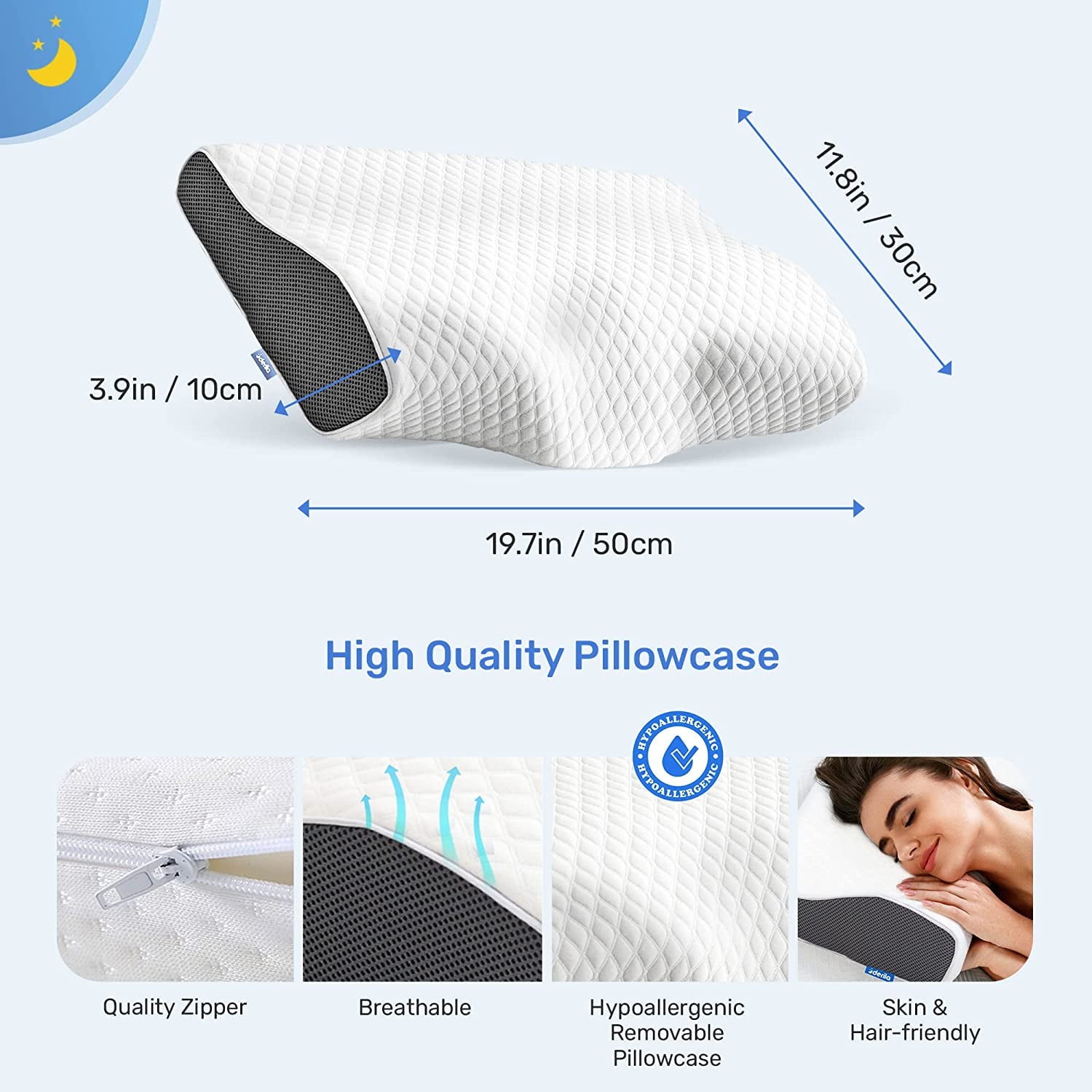 Decorative Plump | Cervical Memory Foam Bed Pillow Standard | Neck, Shoulder Pain Relief | Improves Sleeping - Decorative Throw Pillow Cushion for Sofa & Bed Detail