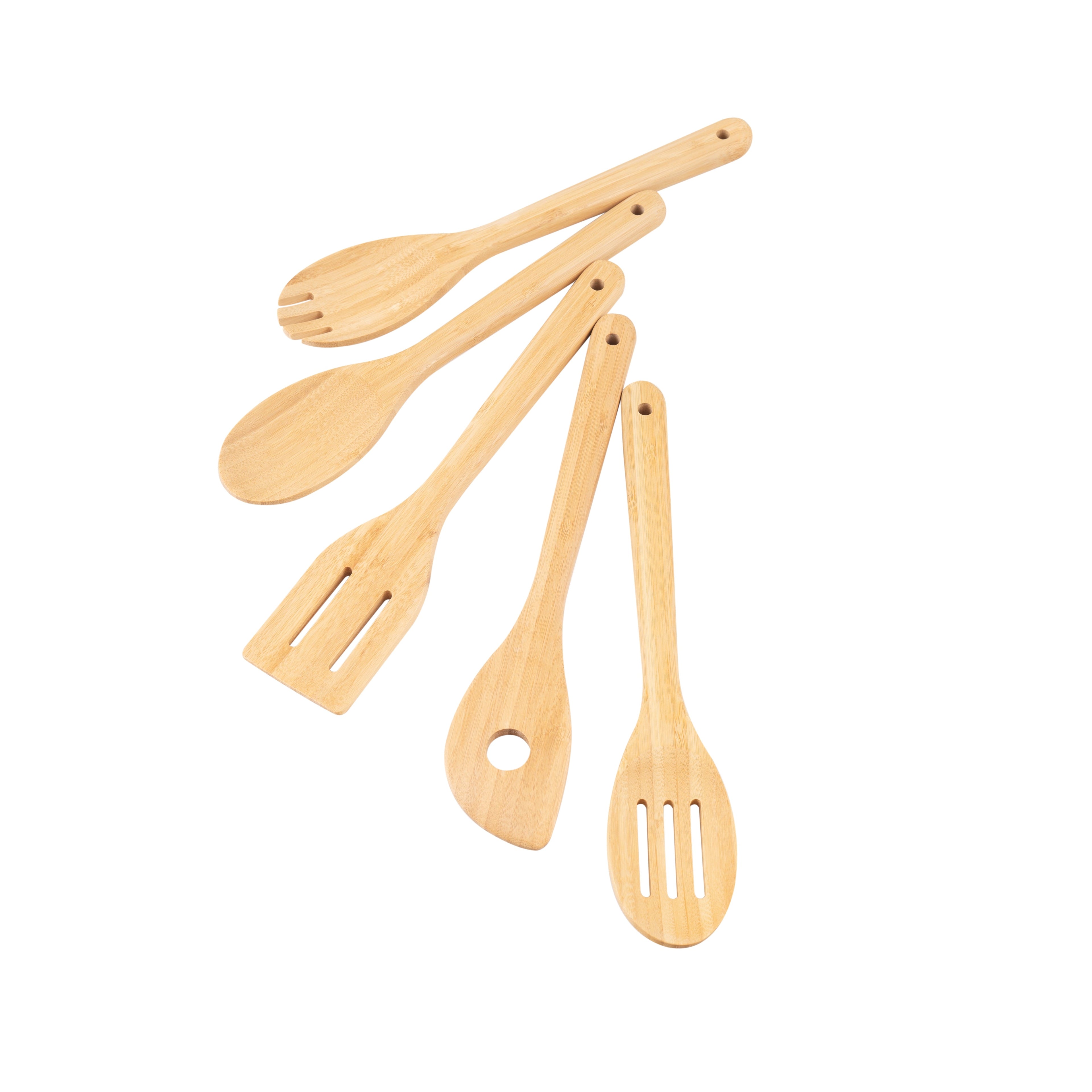 Durable Steel 5pk Bamboo Spoons for Cooking, Kitchen Essential Tools Set - Multi-Purpose Hand Tool for Daily Meal Prep Detail