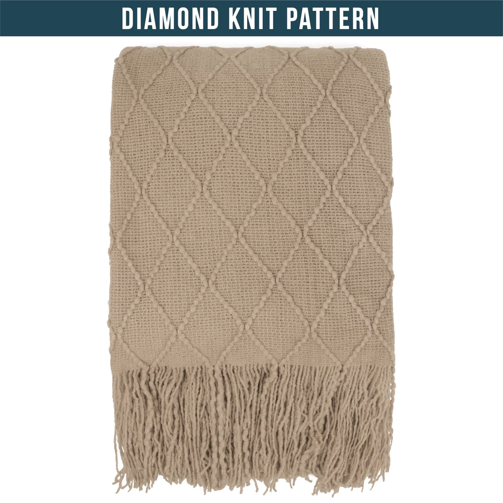 Lightweight Warm Tan Taupe Knit Throw Blanket for Couch Bed, Soft Knitted Farmhouse Sofa Throw for Living Room, Lightweight Decorative... - Super Soft Reversible Sherpa Flannel Blanket Detail