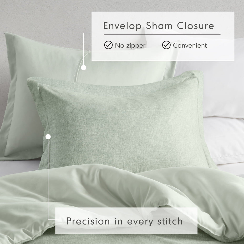 Fluffy Down Alternative Full/Queen Comforter Sets, Reversible 3 Piece Extra Soft Bedding Set, Chambray Print Sage Green Comforter Bed Set wit... - Cloud-Like Soft Lightweight Bed Comforter Detail