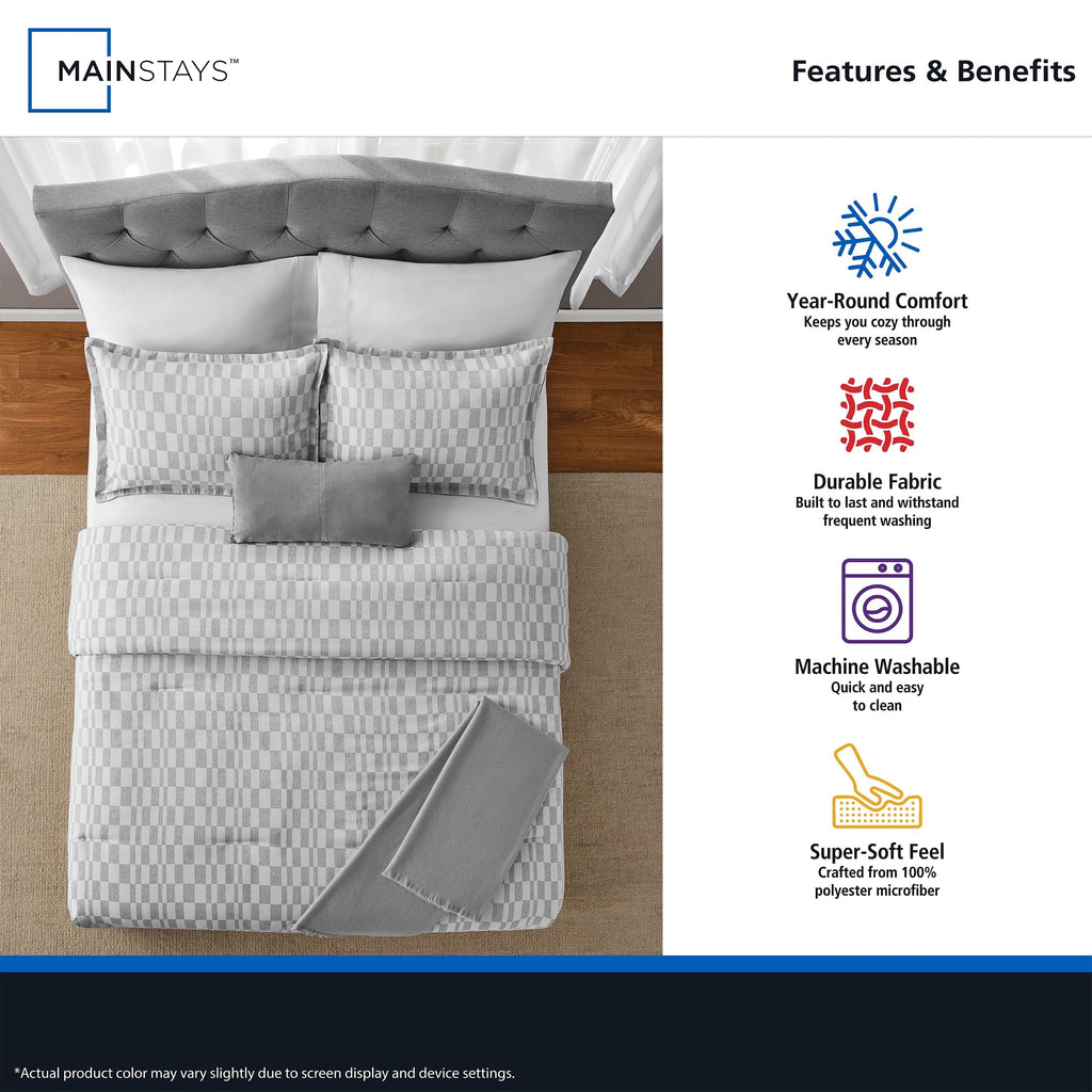 Hypoallergenic Cloud Full/Queen Comforter Set, All-Season, 5-Piece, Soft Silver Check - Hypoallergenic Ultra-Fluffy Quilt for Winter Detail