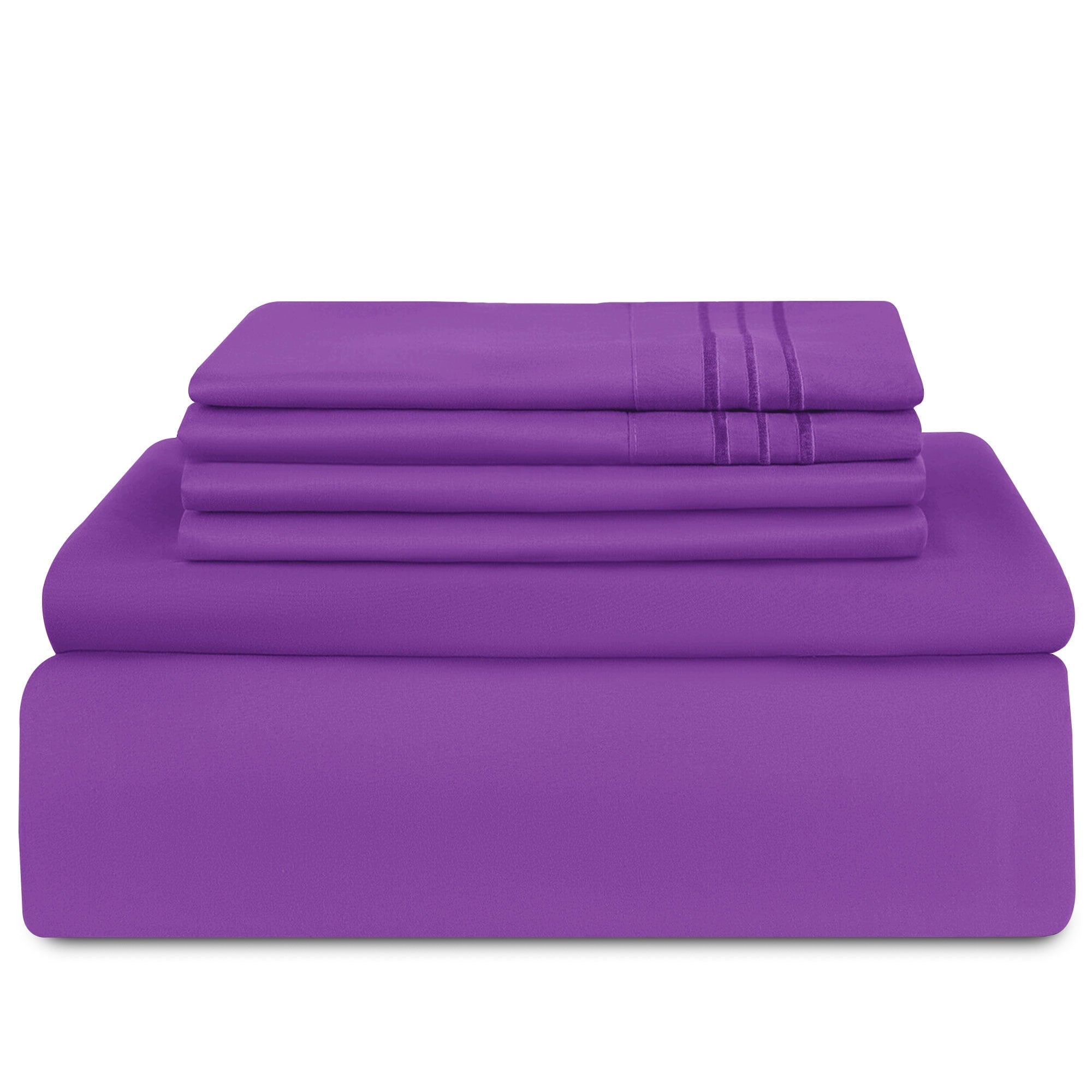 Cooling Sateen King Bed Sheets - 16 Inch Deep Pocket 6 Piece Microfiber Bedding Sheets & Pillowcase Sets - Purple - Luxury Bed Sheet Set with Deep Pockets Detail