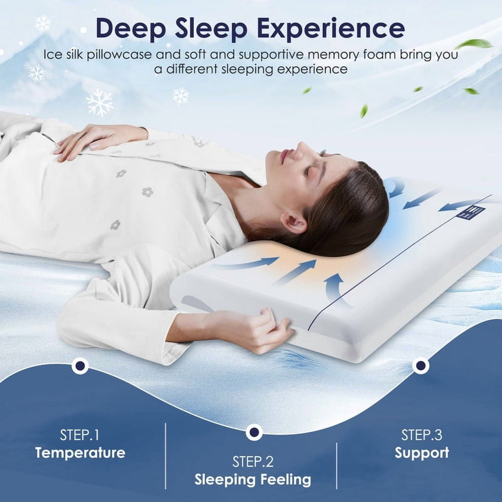 Ergonomic Memory Foam Cooling Memory Foam Bed Pillow for Neck Pain Relief, Two-Sided Cooling Pillow for Back, Stomach and Side Sleepers, Tw... - Orthopedic Shredded Foam Bed Pillow Set Detail