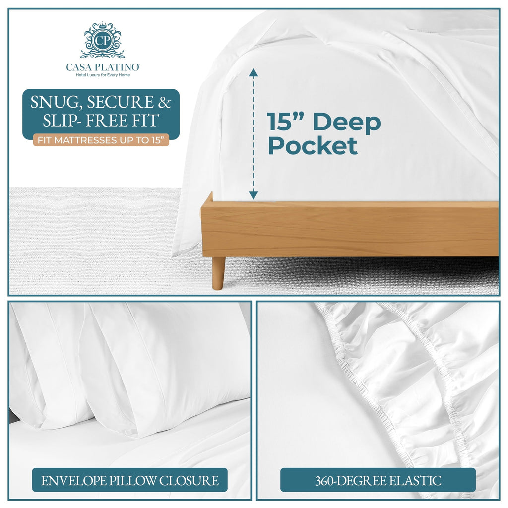 Wrinkle-Resistant Bed Sheets Set – 6 Piece, 600 Thread Count, 100% Cotton Sheets, Hotel Luxury Sateen Finish, 15" Deep Pocket, Easy to ... - Luxury Bed Sheet Set with Deep Pockets Detail