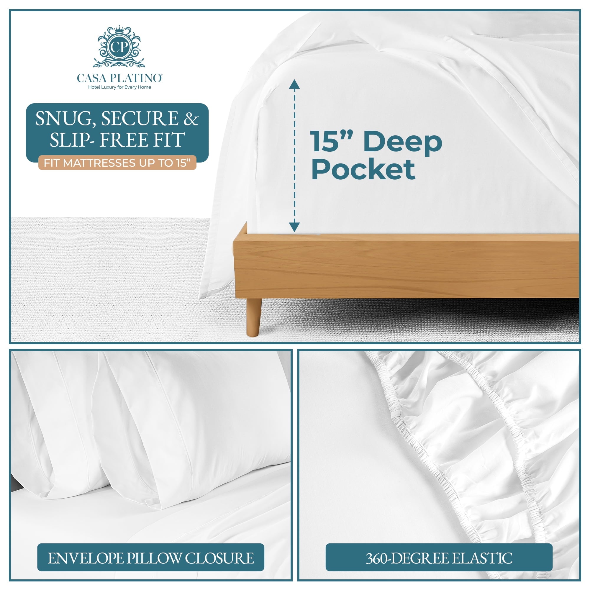 Wrinkle-Resistant Bed Sheets Set – 6 Piece, 600 Thread Count, 100% Cotton Sheets, Hotel Luxury Sateen Finish, 15" Deep Pocket, Easy to ... - Luxury Bed Sheet Set with Deep Pockets Detail
