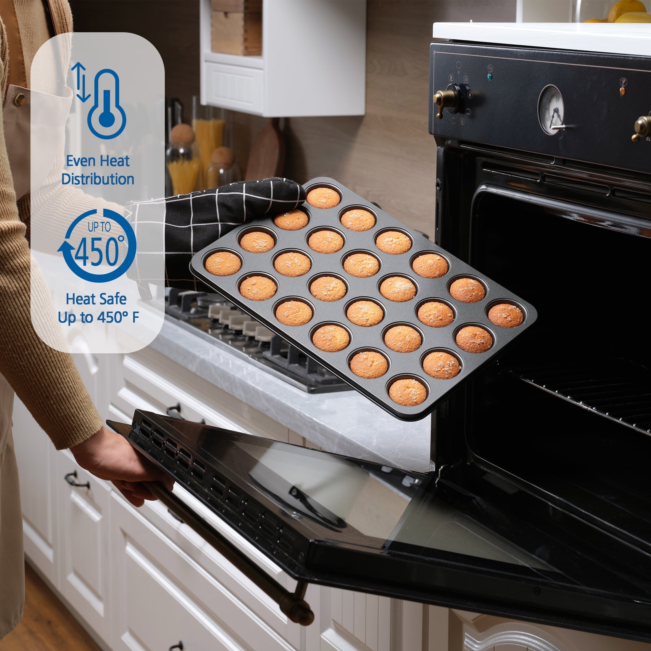 Innovative 24 Cavity Mini Muffin Pan, Non-Stick Bakeware,1.8 inch Diameter Cups,Gray,Carbon Steel - Premium Stainless Steel Garlic Presser & Peeler Detail