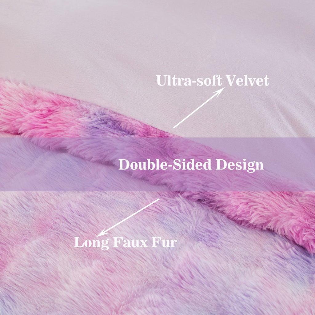 All-Season Faux Rabbit Fur Comforter Set Twin 3Pcs Girls Blue Purple Bedding Set Tie-Dyeing Soft Bed Comforter Set Warm Fuzzy Ki... - Cloud-Like Soft Lightweight Bed Comforter Detail