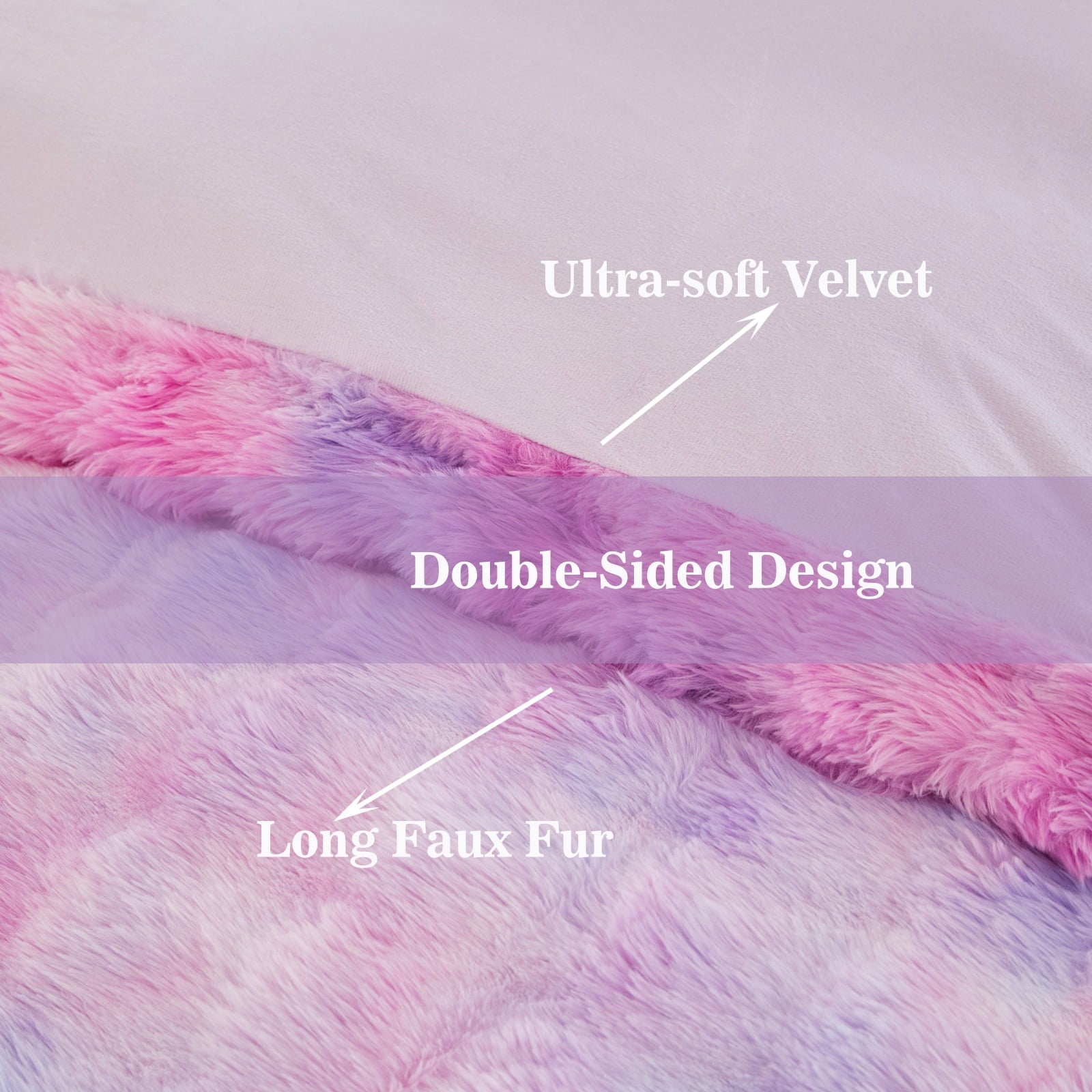All-Season Faux Rabbit Fur Comforter Set Twin 3Pcs Girls Blue Purple Bedding Set Tie-Dyeing Soft Bed Comforter Set Warm Fuzzy Ki... - Cloud-Like Soft Lightweight Bed Comforter Detail