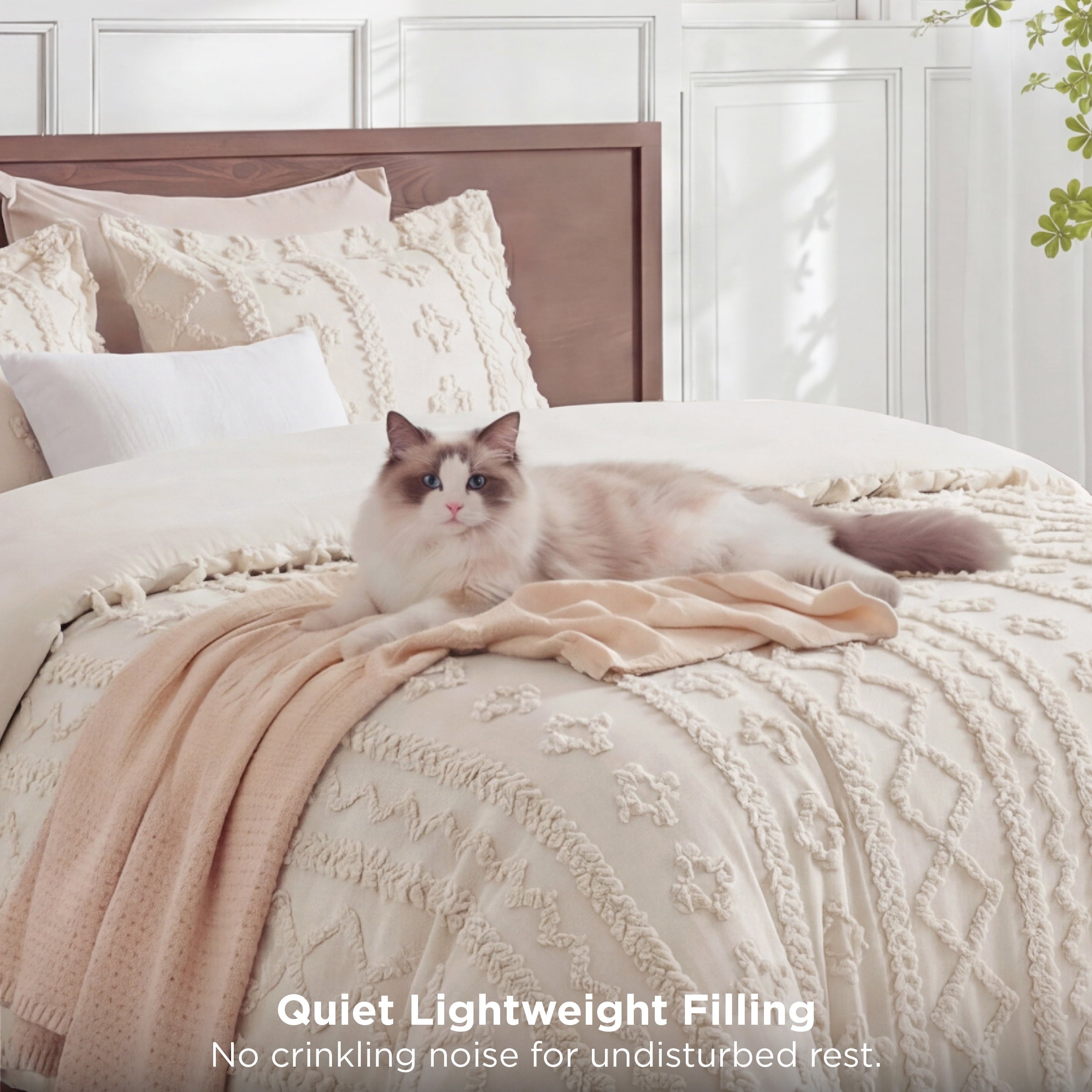 Hypoallergenic Cloud Tufted Boho Comforter Set Queen, Beige, 3 Pieces Farmhouse Shabby Chic Embroidery Bedding Set, Soft Jacquard Comforte... - Hypoallergenic Ultra-Fluffy Quilt for Winter Detail