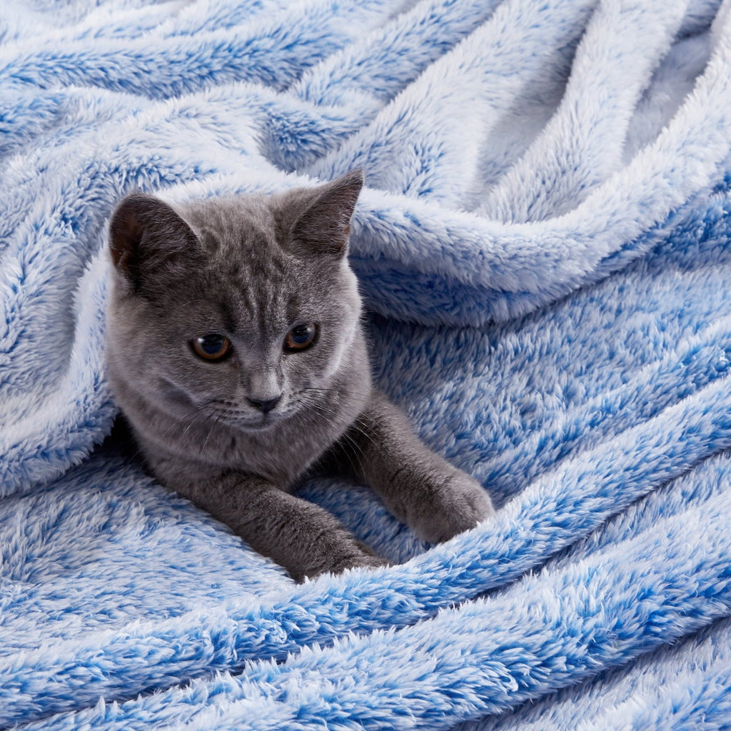 Reversible Sherpa Plush Fuzzy Large Fleece Throw Blanket (50" x 70", Mixed Cobalt Blue)- Soft, Warm and Lightweight - Luxury Knitted Decorative Throw Blanket with Fringes Detail