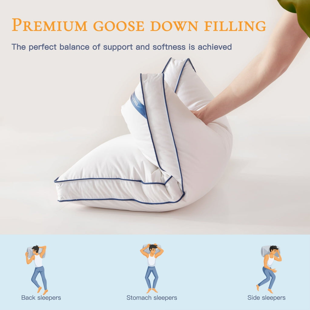 Orthopedic Support Goose Down Feather Pillows Queen Size Set of 2, Luxury Soft Hotel Quality pillows for Sleeping, Organic Cotton Cover ... - Ergonomic Memory Foam Pillow for Neck Pain Support Detail
