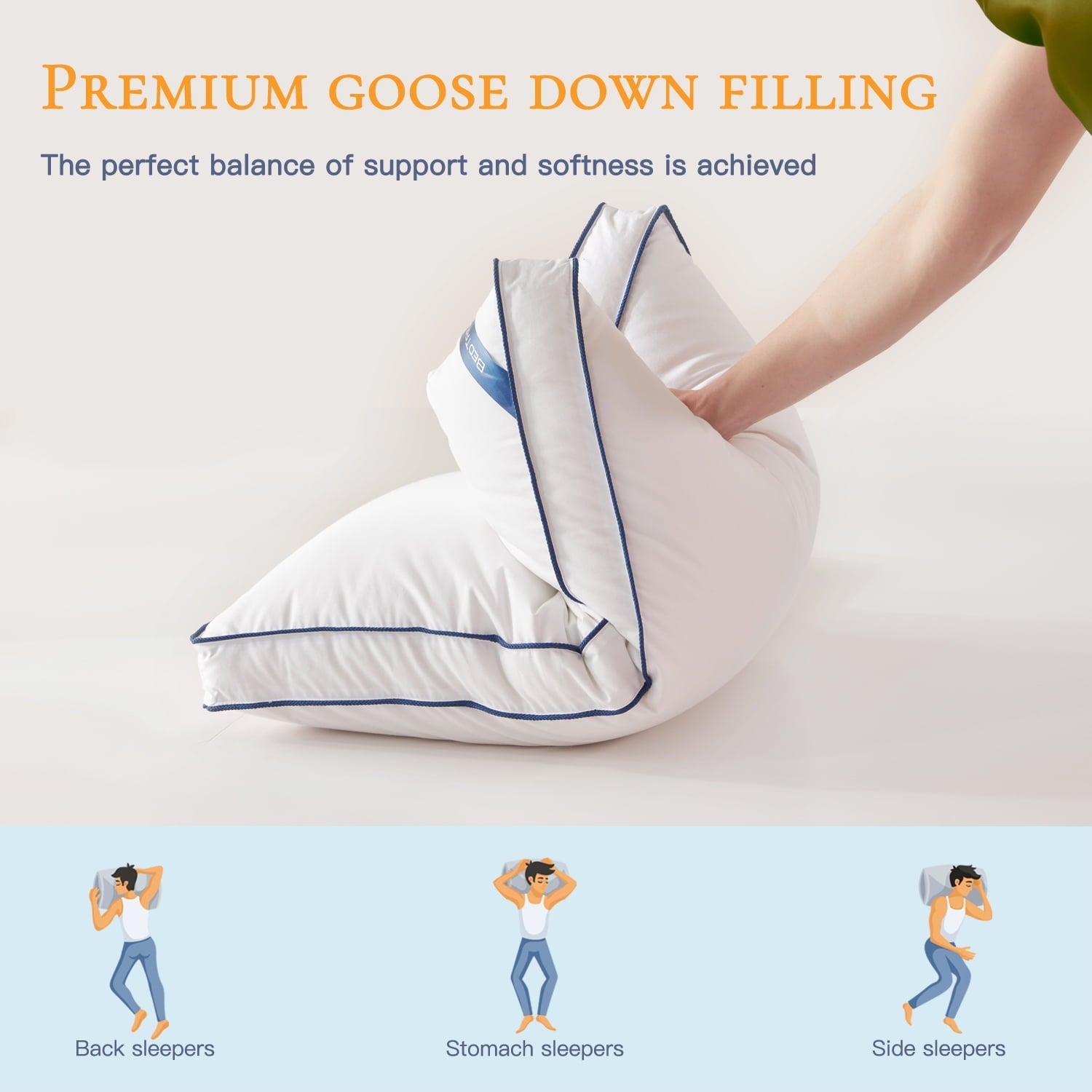 Orthopedic Support Goose Down Feather Pillows Queen Size Set of 2, Luxury Soft Hotel Quality pillows for Sleeping, Organic Cotton Cover ... - Ergonomic Memory Foam Pillow for Neck Pain Support Detail