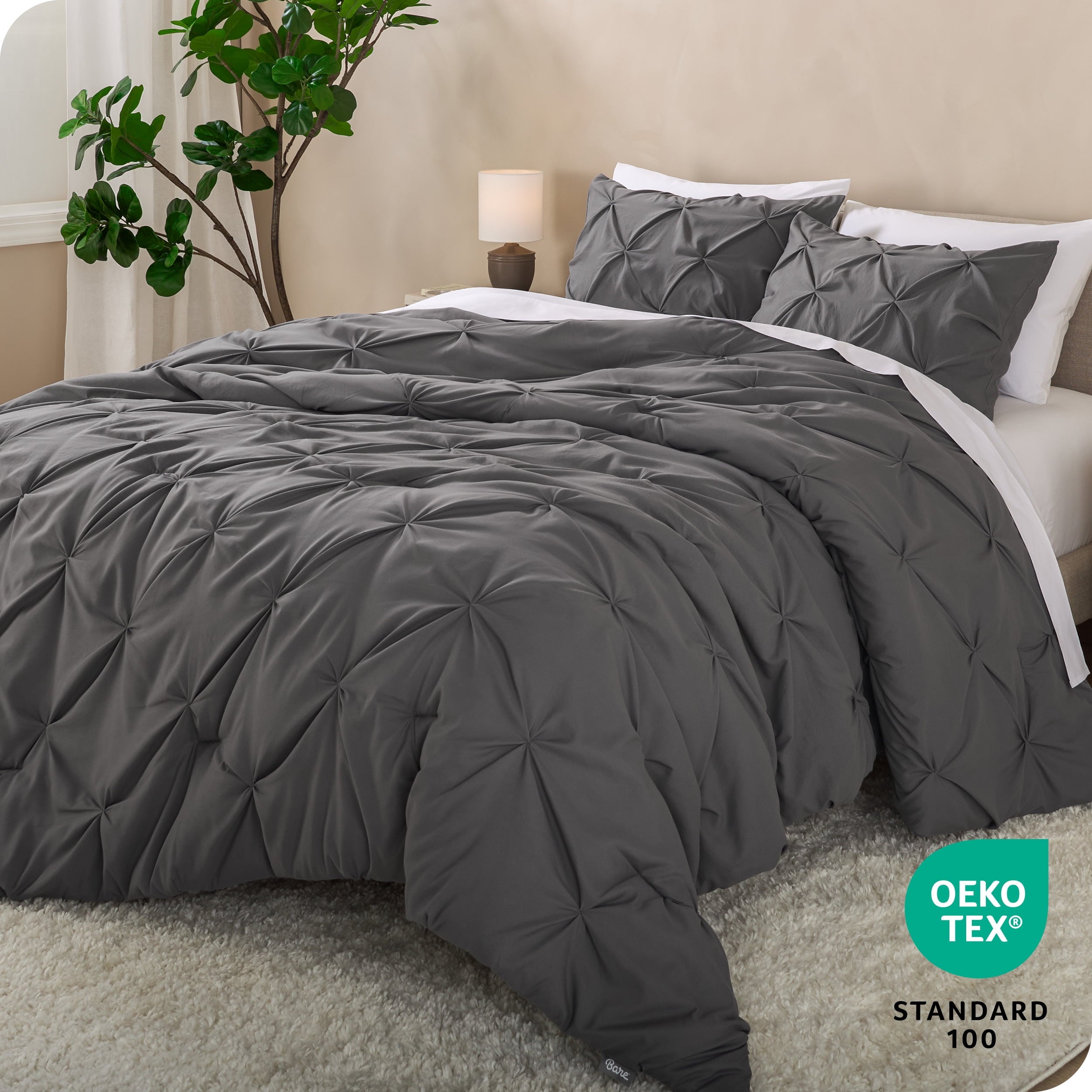 Hypoallergenic Cloud Pintuck Down Alternative Comforter Set - 3-Pieces - All Seasons - King, Grey - Cloud-Like Soft Lightweight Bed Comforter Detail
