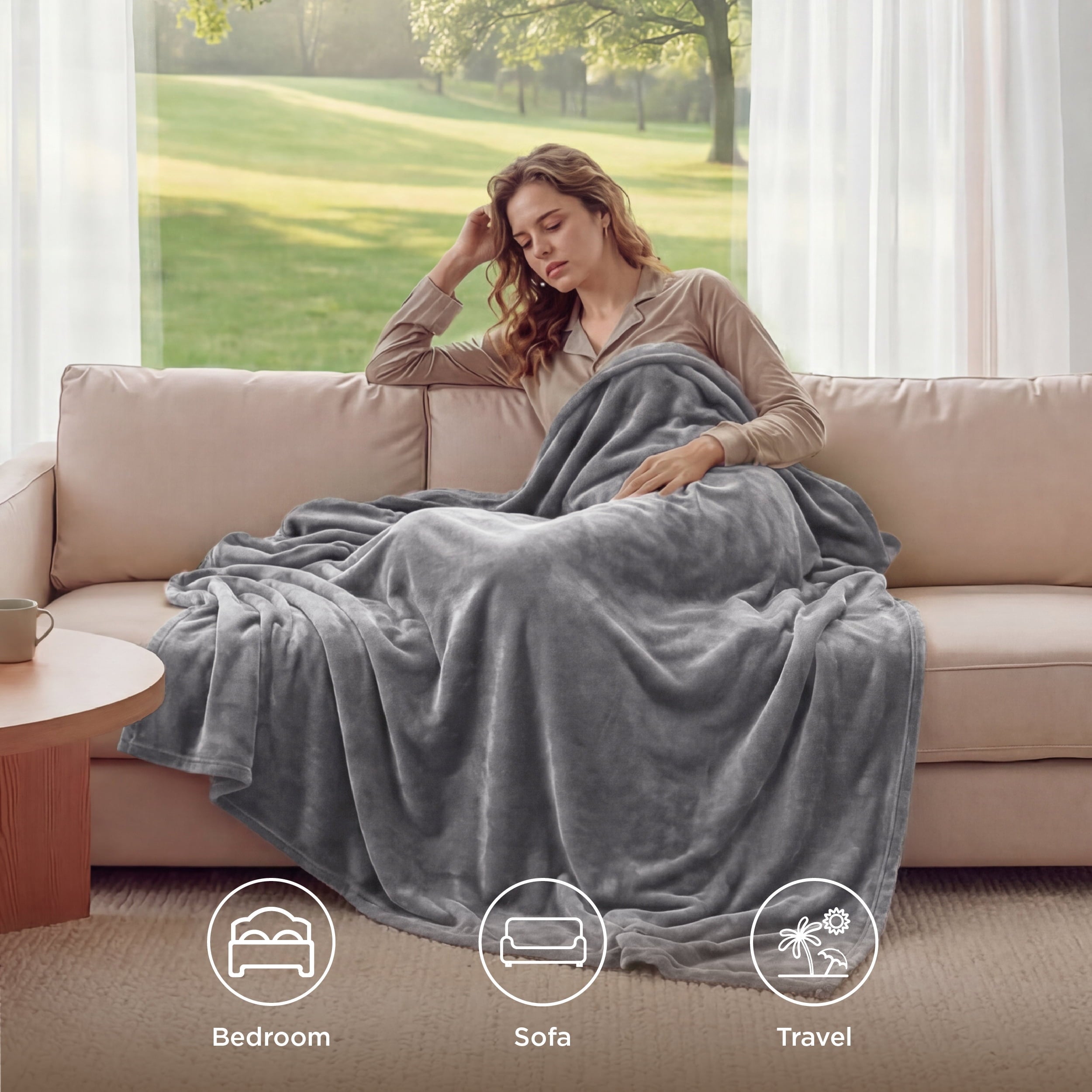 Lightweight Warm Fleece Throw Blanket for Couch Grey, Lightweight Plush Fuzzy Cozy Soft Blankets and Throws for Sofa, 50x60 inches - Luxury Knitted Decorative Throw Blanket with Fringes Detail