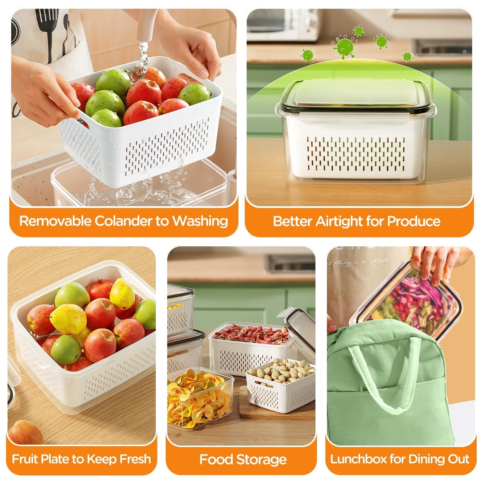 Whimsical Doughnut 5 Pack Fruit Storage Containers for Fridge with Removable Colanders and Lids, 5 in 1 Leakproof Fridge Organizer Bins ... - Deliciously Soft Cupcake Sensory Glob Detail