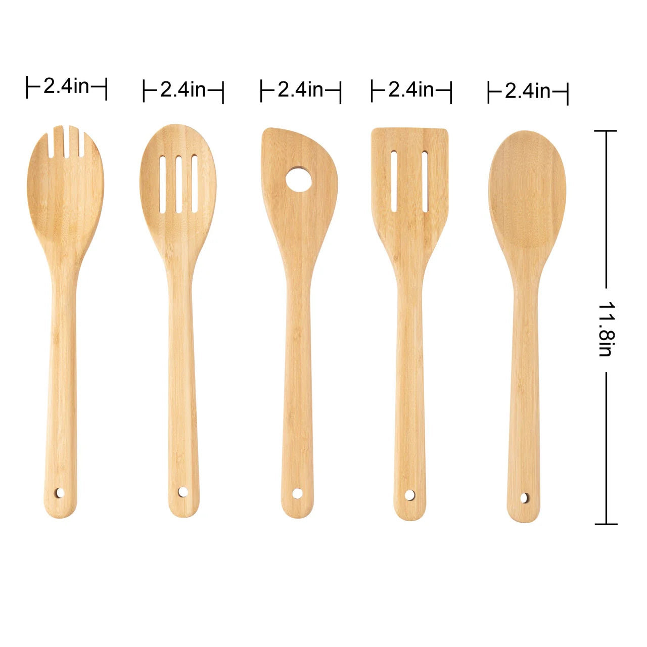 Durable Steel 5pk Bamboo Spoons for Cooking, Kitchen Essential Tools Set - Multi-Purpose Hand Tool for Daily Meal Prep Detail