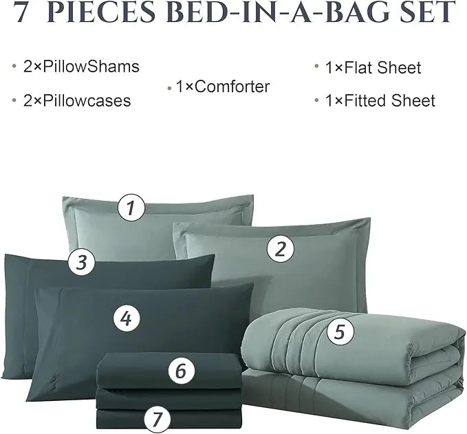 Hypoallergenic Cloud 7-piece Bed in a Bag Comforter Set with Sheets,Sage Green,Full - All-Season Down Alternative Comforter Insert Detail