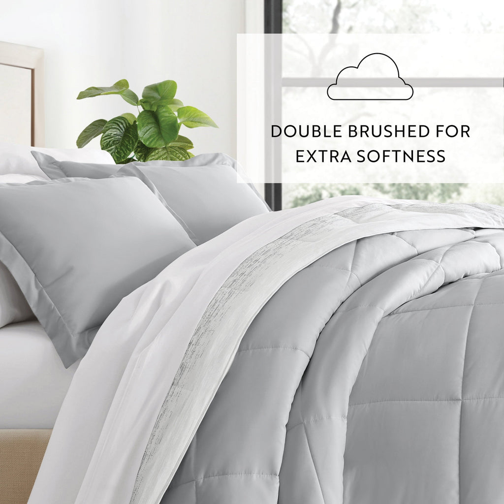 Luxurious Quilted All Season Ultra Soft Comforter Set Lightweight Bedding in Gray/Black Ombre for Full/Queen Size - All-Season Down Alternative Comforter Insert Detail