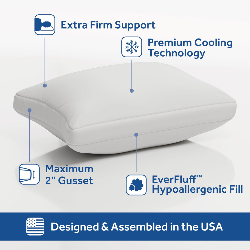 Decorative Plump Cooling Bed Pillow, Jumbo, White- Extra Firm, 2 Count - Orthopedic Shredded Foam Bed Pillow Set Detail