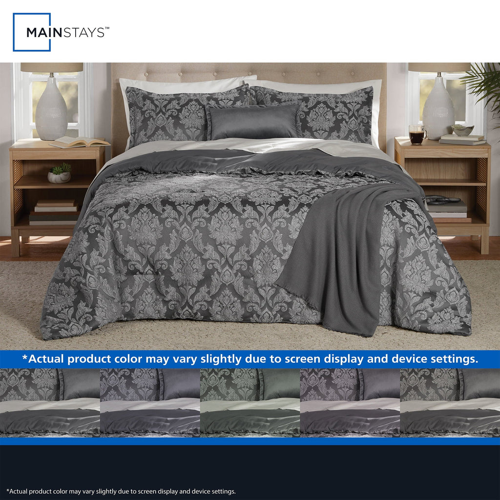 Hypoallergenic Cloud Full/Queen Comforter Set, All-Season, 5-Piece, Grey Jacquard Damask - Hypoallergenic Ultra-Fluffy Quilt for Winter Detail