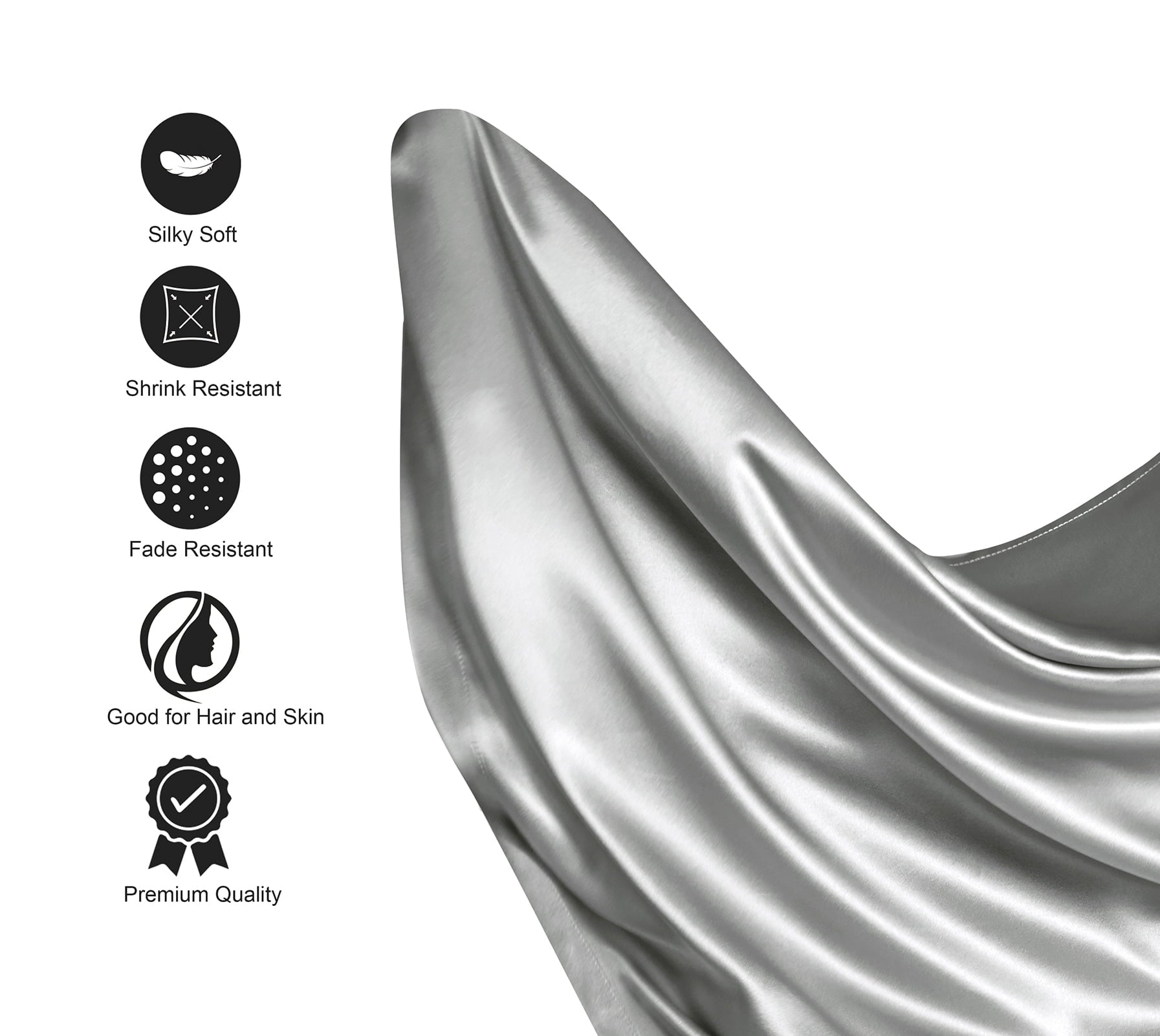 Ultra-Soft Luxury Satin Sheets Set Full Size Light Gray, 4-Piece Bedding Sets with Deep Pockets - Soft and Smooth Satin Bed Shee... - Breathable Egyptian Cotton Flat & Fitted Sheets Detail