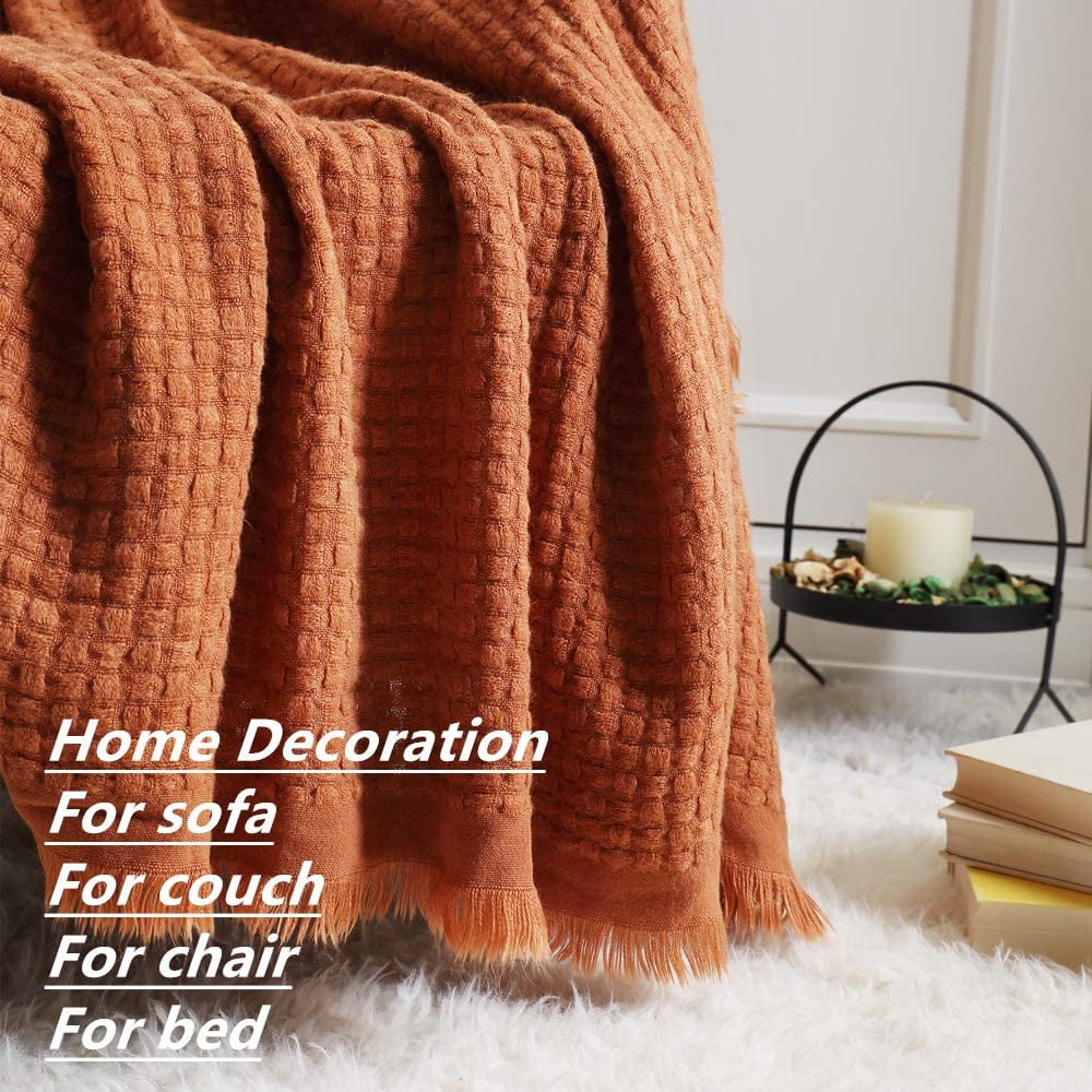 Decorative Knitted Farmhouse Rust Knit Throw Blanket for Couch Sofa Chair Bed Home Decoration, Soft Warm Cozy Light Weight for Spring Su... - Super Soft Reversible Sherpa Flannel Blanket Detail