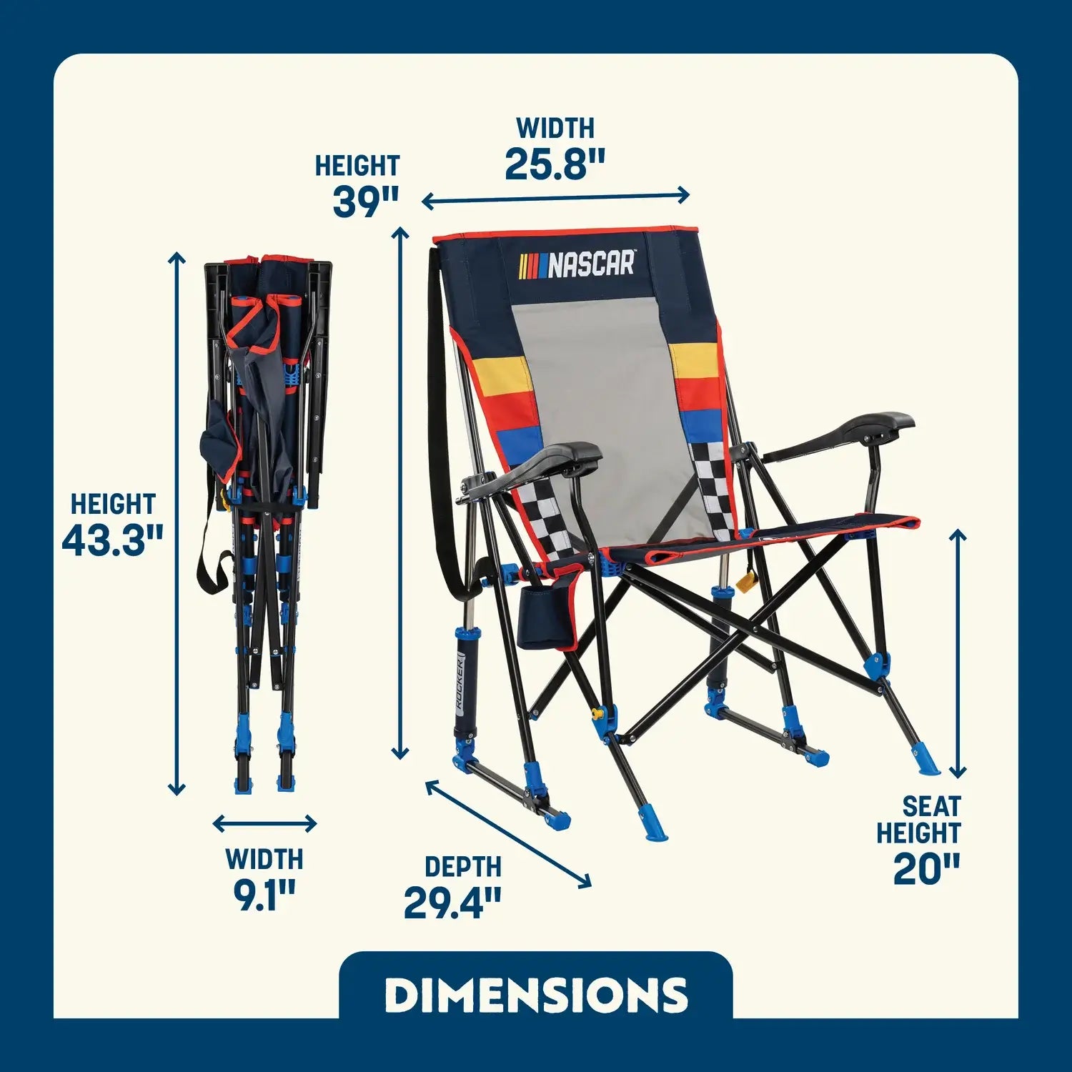Luxury Camp RoadTrip Rocker - NASCAR For Him - Choice 453 - Freestyle Rocker Portable Outdoor Folding Chair Detail