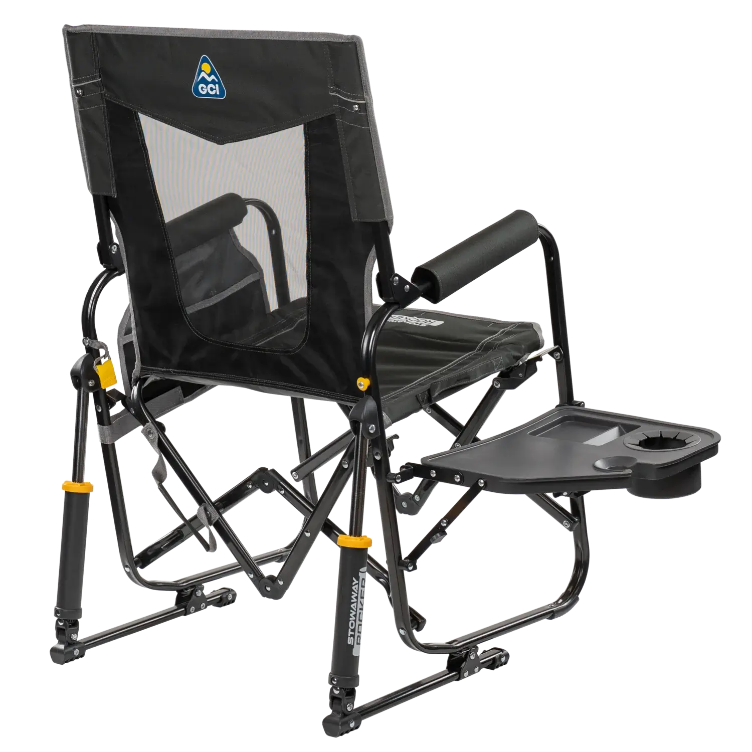 Smooth Motion Stowaway Rocker with Side Table - Choice 253 - Heavy-Duty Kickback Rocker with Beverage Holder Detail