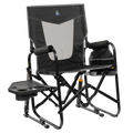 Smooth Motion Stowaway Rocker with Side Table - Choice 253 - Heavy-Duty Kickback Rocker with Beverage Holder - Dark Charcoal