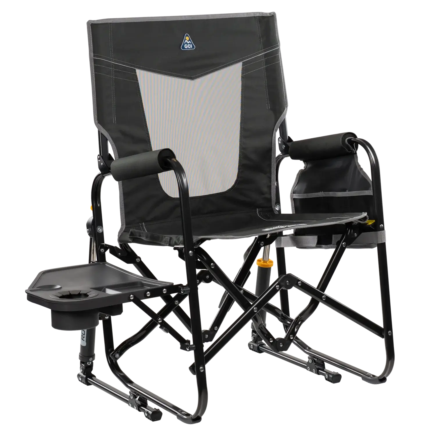 Smooth Motion Stowaway Rocker with Side Table - Choice 253 - Heavy-Duty Kickback Rocker with Beverage Holder - Dark Charcoal