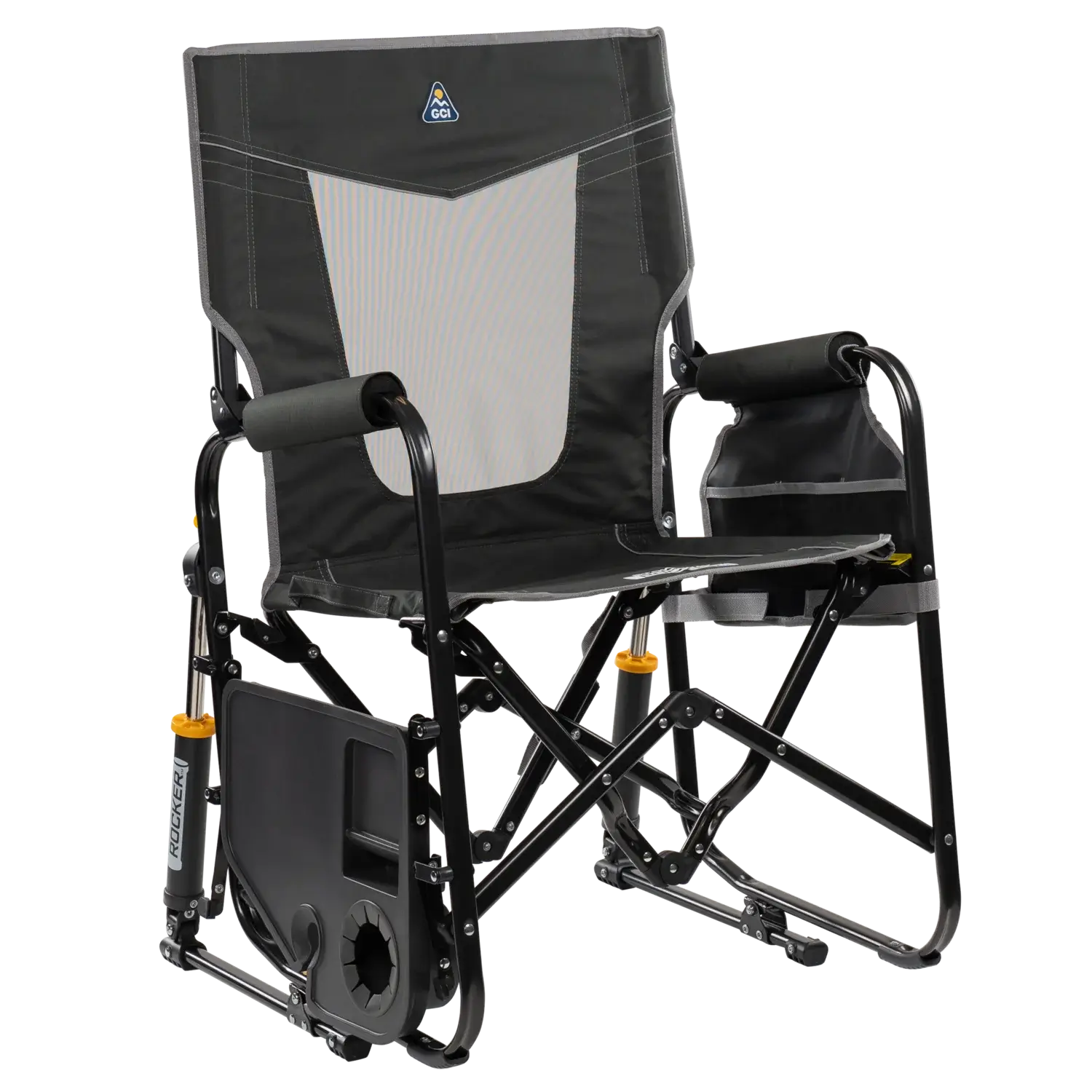 Smooth Motion Stowaway Rocker with Side Table - Choice 253 - Heavy-Duty Kickback Rocker with Beverage Holder Detail