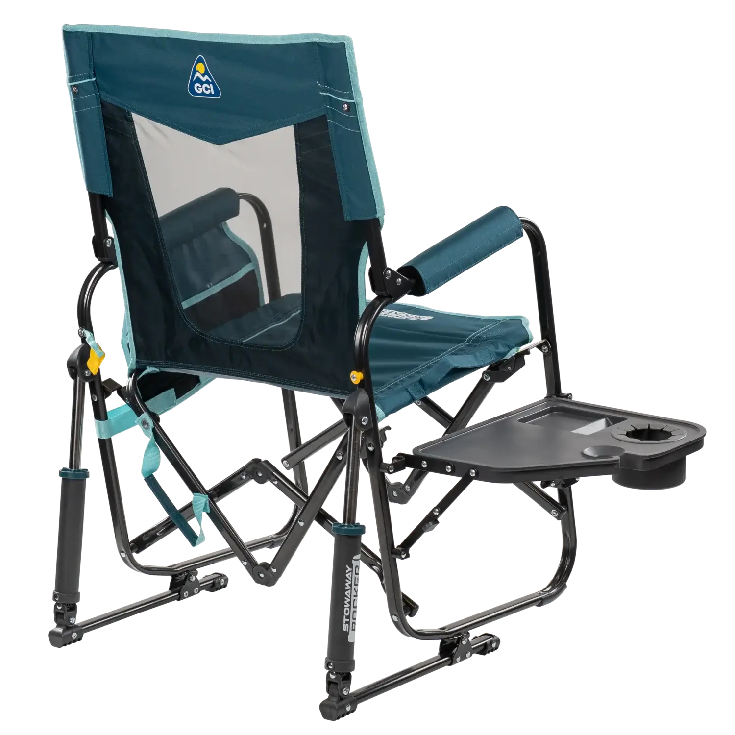 Smooth Motion Stowaway Rocker with Side Table - Choice 253 - Heavy-Duty Kickback Rocker with Beverage Holder Detail