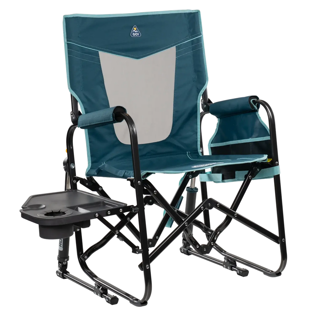Smooth Motion Stowaway Rocker with Side Table - Choice 253 - Heavy-Duty Kickback Rocker with Beverage Holder - Teal
