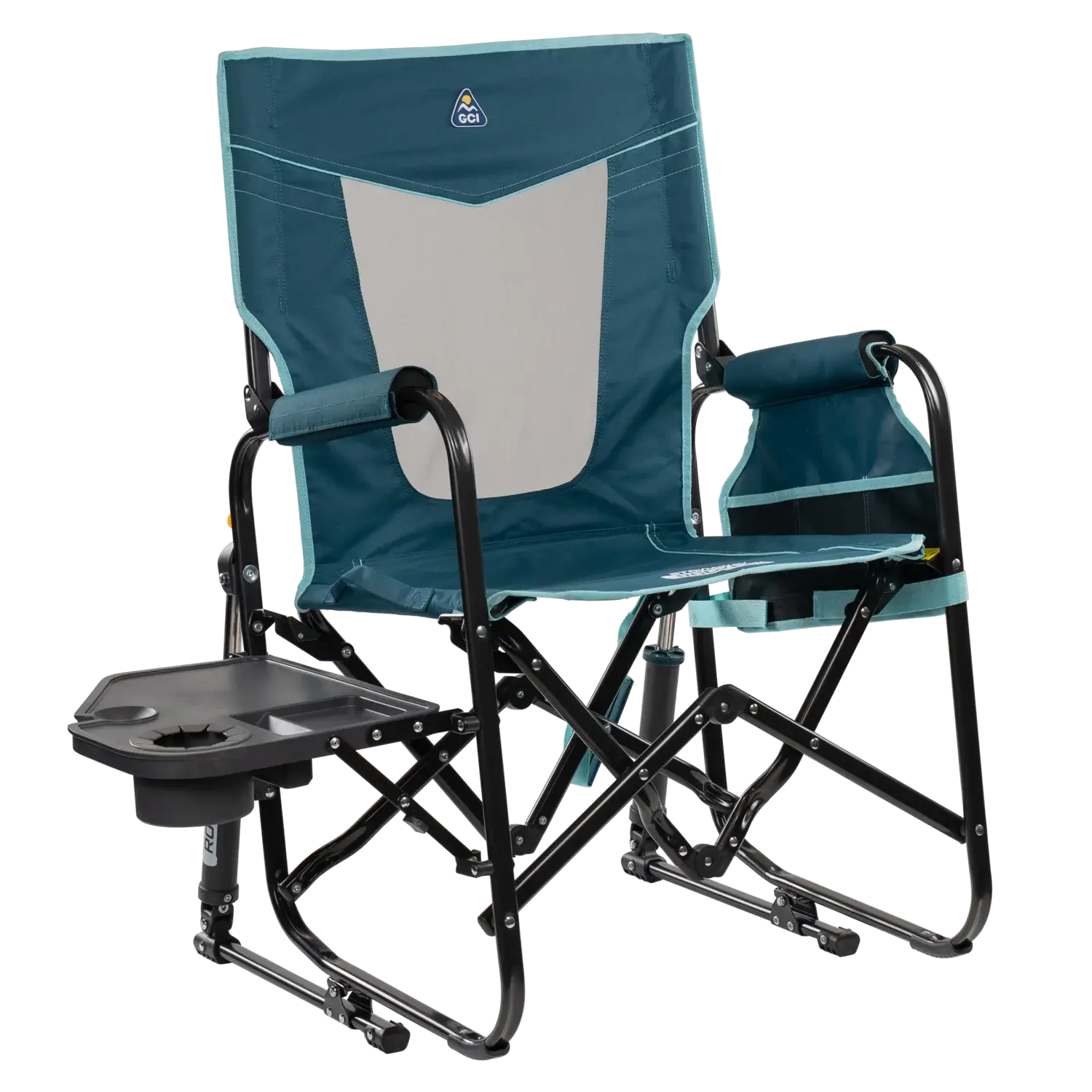 Smooth Motion Stowaway Rocker with Side Table - Choice 253 - Heavy-Duty Kickback Rocker with Beverage Holder - Teal