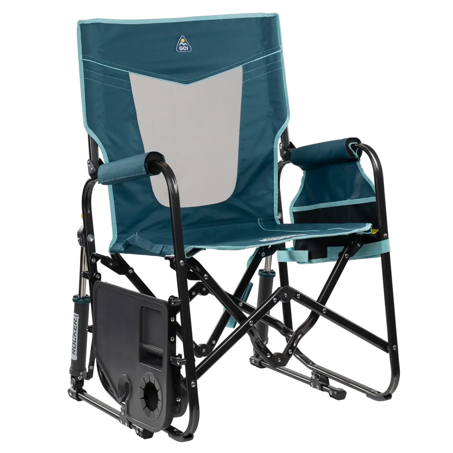 Smooth Motion Stowaway Rocker with Side Table - Choice 253 - Heavy-Duty Kickback Rocker with Beverage Holder Detail