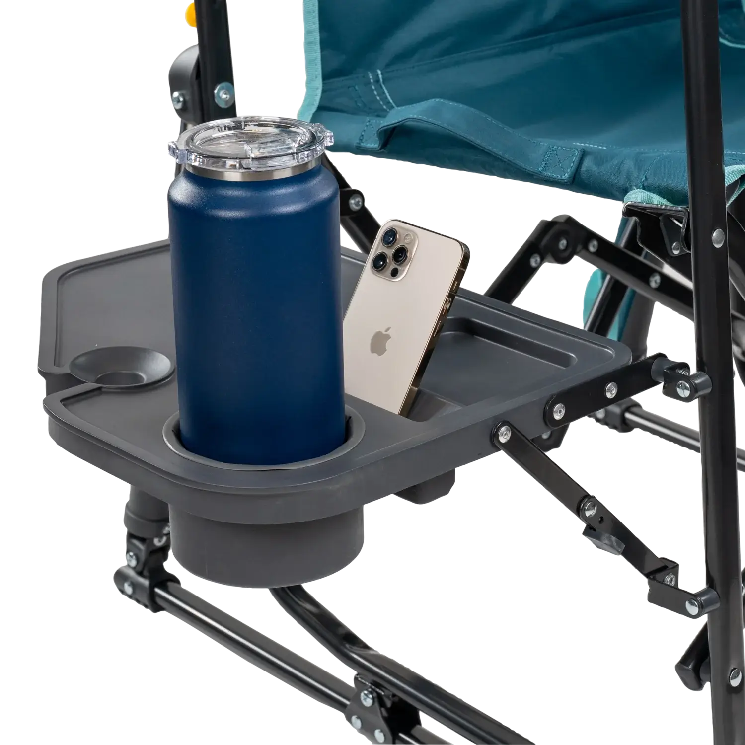 Smooth Motion Stowaway Rocker with Side Table - Choice 253 - Heavy-Duty Kickback Rocker with Beverage Holder Detail