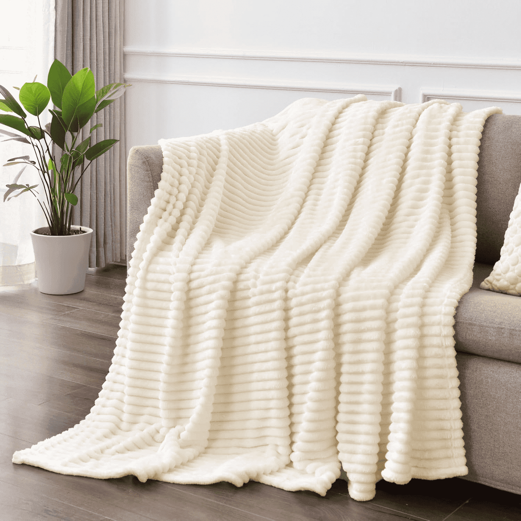 Reversible Sherpa Throw Size Blanket, Extra Soft Lightweight Bed Blanket with Strip , Plush Fuzzy Cozy Throws for Couch, Bed, Sofa Cozy... - Cozy Fleece Throw Blanket for Couch & Bed - Default Title