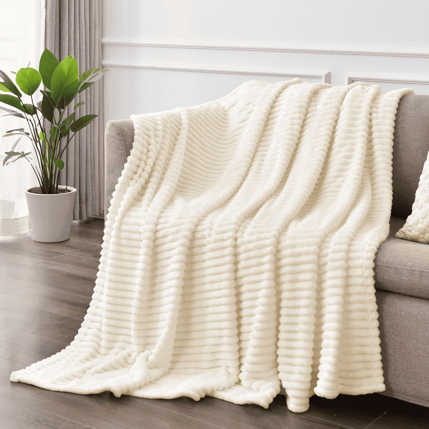 Reversible Sherpa Throw Size Blanket, Extra Soft Lightweight Bed Blanket with Strip , Plush Fuzzy Cozy Throws for Couch, Bed, Sofa Cozy... - Cozy Fleece Throw Blanket for Couch & Bed - Default Title