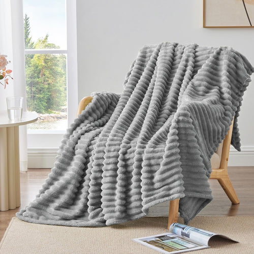 Cozy Fleece for Couch,Sofa,Bed, Super Soft Striped Gray Bed for Office Picnic Travel Bedroom, Warm Cozy Lightweight Home Decor fo... - Lightweight Plush Warm Blanket for All Seasons - Default Title